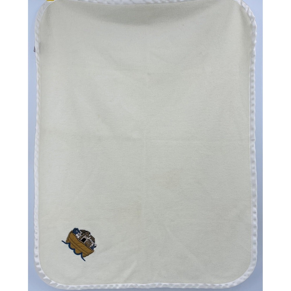 Vintage Woolrich BabyRich Satin Trim Fleece Baby Blanket Noah's Ark